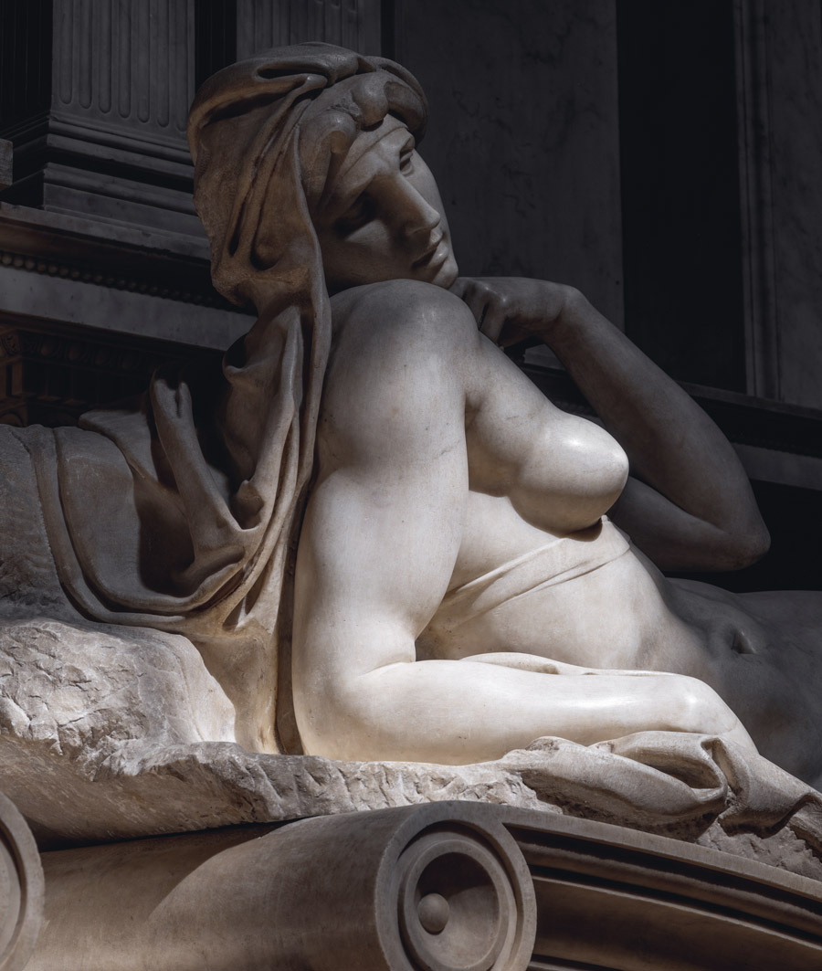 Michelangelo Buonarroti, Aurora, monumento a Lorenzo de‘ Medici duca d’Urbino, particolare.