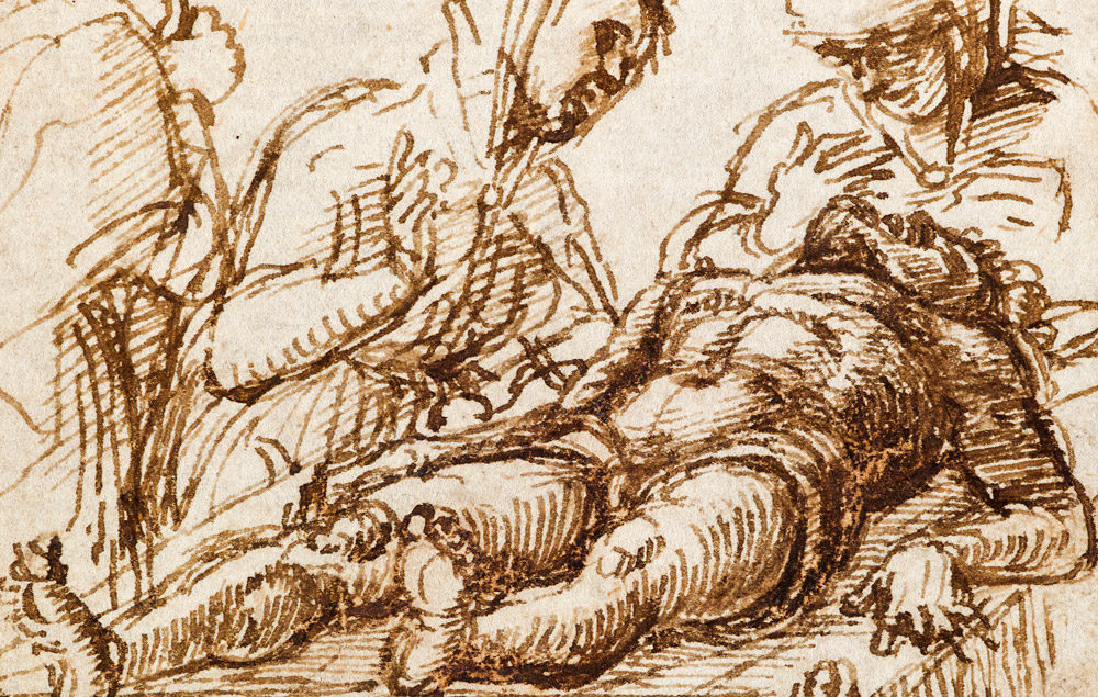 Il volume indaga la storia di un disegno e della sua complessa vicenda attributiva. Nel suo studio Antonio Mazzotta ripercorre due secoli di discussioni tra storici e collezionisti, analizzando lo stile di questo foglio che presenta sul recto Studi per un Cristo morto e sul verso una Pietà.